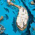 Close-up view of Prudence Island wooden wall art showing detailed topography.